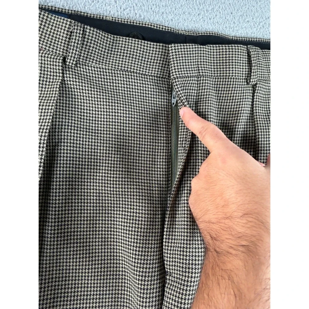 VTG Polo Ralph Lauren Pants Mens 36x26 Beige Houndstooth Cuffed Pleated 80s